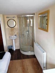 a bathroom with a shower and a sink at The West Pier Residence in Brighton & Hove