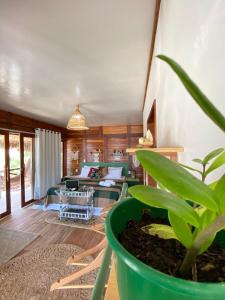 Pousada Portal do Kite في Tatajuba: غرفة معيشة مع بوتقة الفخار وأريكة