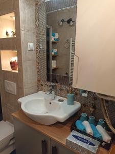 a bathroom with a sink and a mirror at Apartment Close2park *** in Čakovec +24 photos