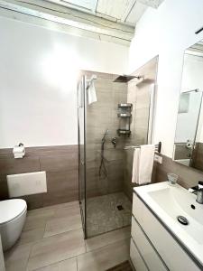 a bathroom with a shower and a toilet and a sink at RESIDENZA SERENA SUITE in Mantova