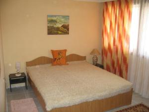 a bedroom with a bed with an orange pillow at Guest House Preslav in Nesebar +7 photos