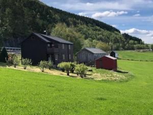 two barns in a field of green grass at Holten Seafishing in Torvikbukt