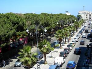レッジョ・ディ・カラブリアにあるB&B La Pinetaの車やヤシの木が立ち並ぶ通り