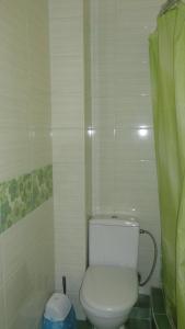 a white toilet in a bathroom with a shower at Guest House Romashka in Feodosia
