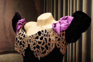 a black dress with purple bows on a mannequin at Hotel Litteraire Le Swann, BW Premier Collection in Paris