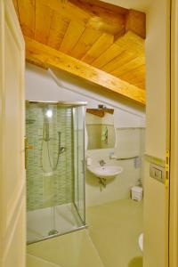 La salle de bains est pourvue d'une douche et d'un lavabo. dans l'établissement BB Santalucia, à Agerola