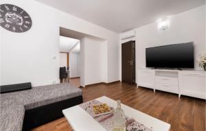 ein Wohnzimmer mit einem Sofa und einem Flachbild-TV in der Unterkunft Beautiful Home In Loborika With Kitchen in Loborika