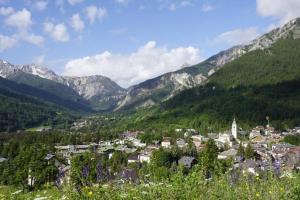 a town in a valley with mountains in the background at Casaborgovecchio Abete Rosso-Sauna in Bardonecchia