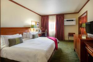 um quarto de hotel com uma cama grande e uma televisão em Peermont Walmont at the Grand Palm, Gaborone em Gaborone