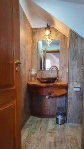 La salle de bains est pourvue d'un lavabo et d'un miroir. dans l'établissement Pensiunea Annalisa, à Corbeni