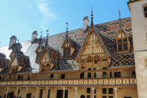 an ornate building with a tiled roof at Chez Charles Centre-Parking privé-Hospices-Gare in Beaune