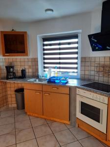 Kuchyň nebo kuchyňský kout v ubytování Gästewohnung am Thümmlitzwald