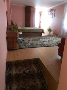 sala de estar con 2 camas y alfombra en Апартаменти з окремою ванною кімнатою en Chernivtsi