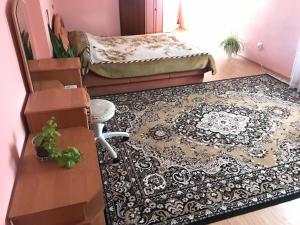 ein Schlafzimmer mit einem Bett und einem Teppich in der Unterkunft Апартаменти з окремою ванною кімнатою in Czernowitz