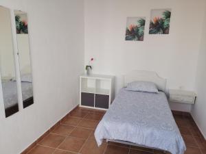 niewielka sypialnia z łóżkiem i 2 lustrami w obiekcie Casa Rural Leo: remanso de paz y tranquilidad w mieście Agulo