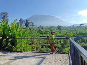 a man standing on a bridge looking at a field at Jero Tumbuk Private Villa in Selat