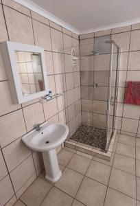 a bathroom with a sink and a shower at Blyde Lodge in Graskop