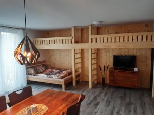Apartmán U Mamuta في دولني مورافا: غرفة معيشة مع سرير بطابقين وطاولة