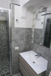 La salle de bains est pourvue d'un lavabo et d'une douche. dans l'établissement Appartamento Antico Pozzo, à Prato