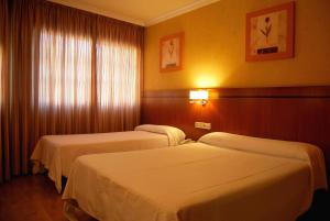 ポンテベドラにあるHotel HHB Pontevedra Confortのベッド2台と窓が備わるホテルルームです。