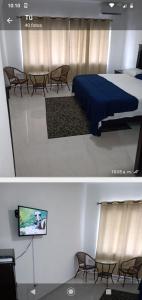 two pictures of a bedroom with a bed and a tv at Sierra 2 in Acapulco