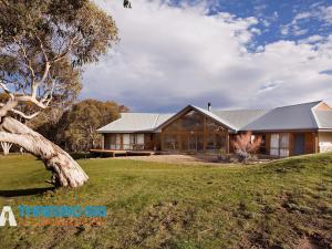 a house on a grassy hill with a tree at The Little Nap in Crackenback