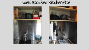 2 fotos de una cocina con fregadero en Farm Stay -Nr Silverstone, Bicester Village and Stowe en Hinton in the Hedges