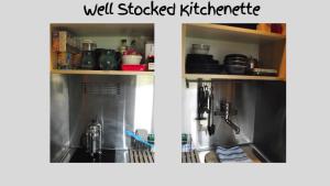 two pictures of a kitchen with a sink at Farm Stay -Nr Silverstone, Bicester Village and Stowe in Hinton in the Hedges