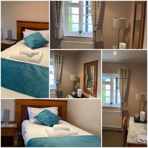 un collage de fotos de un dormitorio con cama y ventana en The Whistle and Flute, en Barnetby le Wold