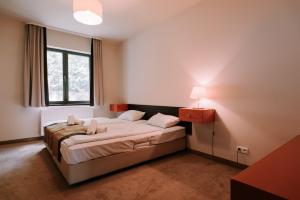 מיטה או מיטות בחדר ב-Szklane Domy