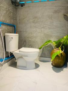 a bathroom with a toilet and a plant at Free Concept Beach Resort in Srithanu