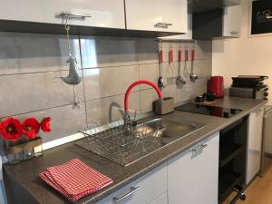 a kitchen counter with a sink and a sink at Apartments Colors of Rijeka - Red in Rijeka