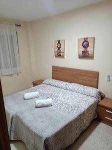 una camera da letto con un letto e due asciugamani di Apartamento Pergar II Alojamiento para empresas-WIFI 4 Personas a Las Gabias