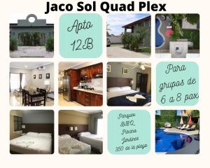 eine Collage mit Bildern eines Hotelzimmers in der Unterkunft 12B Jaco Sol Quadplex in Jacó