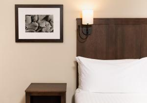 1 dormitorio con 1 cama y una foto en la pared en Kanuga Inn & Lodging, en Hendersonville