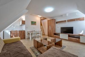 a living room with a couch and a tv at Lovac apartmani in Zlatibor