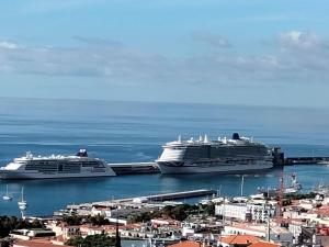 two cruise ships are docked in the water at Villa Boa Vista in Funchal