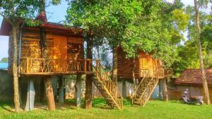 una casa en el árbol con una escalera que conduce a ella en Royal Garden Ba Vì Venuestay, en Ba Vì