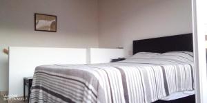 Barão de São JoãoにあるCasa galesaのベッドルーム1室(ストライプ毛布付きのベッド1台付)