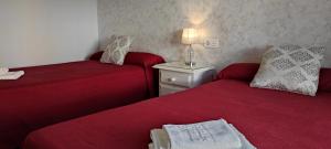 グラナダにあるCedran Granada Apartamentoのベッドルーム1室(ベッド2台、ナイトスタンドのランプ付)