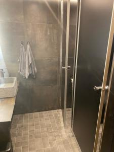a shower with a glass door in a bathroom at Visanto Lodge in Muonio +19 photos