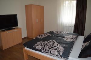 a bedroom with a bed and a flat screen tv at Tihe Noci in Pale
