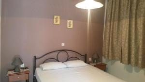 a bedroom with a bed with two night stands and two lamps at Villa Sophia in Ofrínion