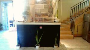 a counter in a room with two potted plants at JR Pension House in Baybay