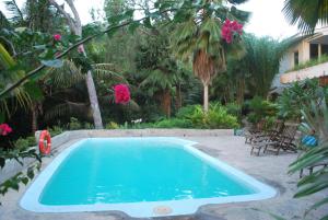 - une piscine bleue dans une cour fleurie dans l'établissement Hillcrest Villas, à Glacis