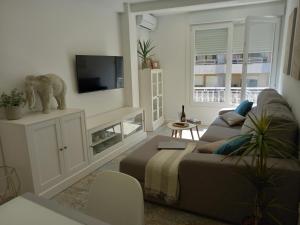 a living room with a couch and a tv at VigoB Apto en el centro al lado CorteIngles in Vigo