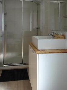 a bathroom with a sink and a shower at Casa Rural Mirando a la Peña "Grupo Mirando a Gredos" in Cadalso de los Vidrios