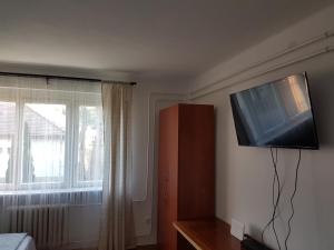 Televízia a/alebo spoločenská miestnosť v ubytovaní Kuckó Apartman Berente