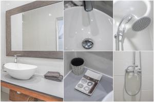 莱特鲁瓦西莱Villa Canopée Apt 2 - Vue mer & SPA privé的连在一起的带水槽和镜子的浴室照片