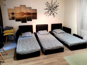 ルーアンにあるLe Rive Gauche by Beds76, Grand Parkingの壁にベッド3台が備わる部屋